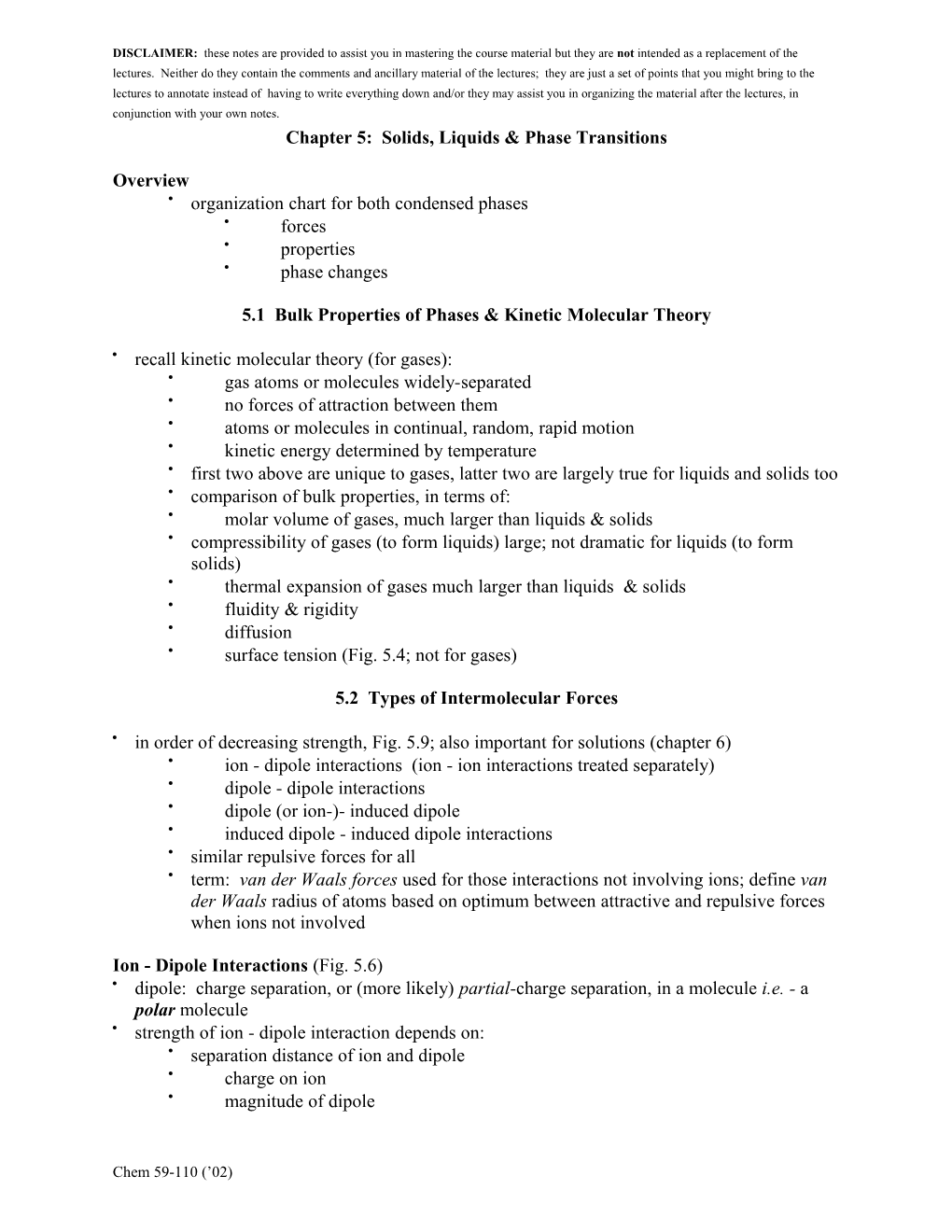 Chapter 13: Intermolecular Forces in Liquids & Solids