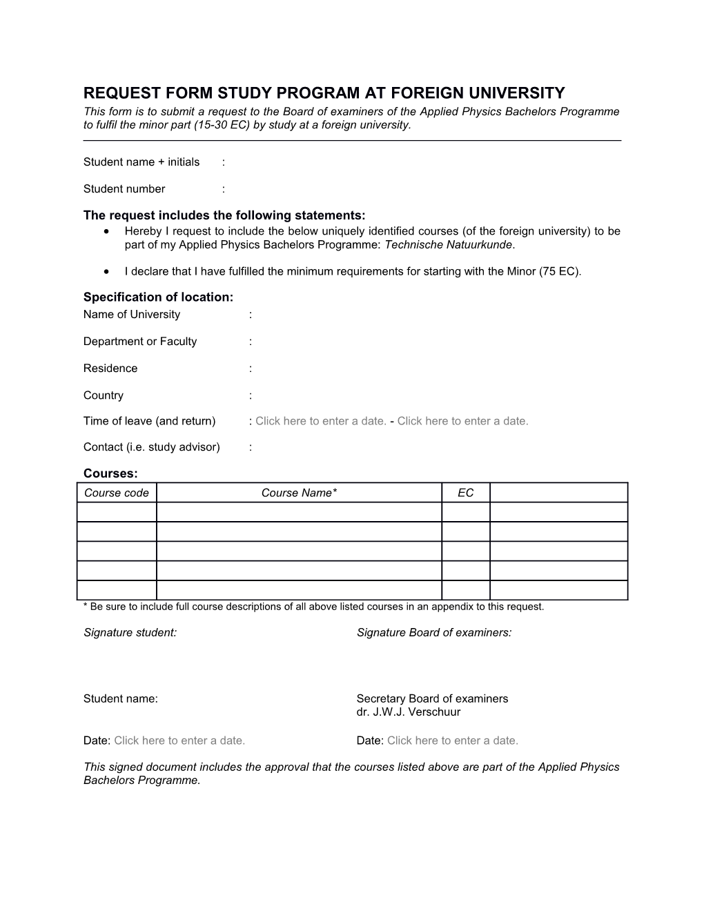 Request Form Study Program at Foreign University