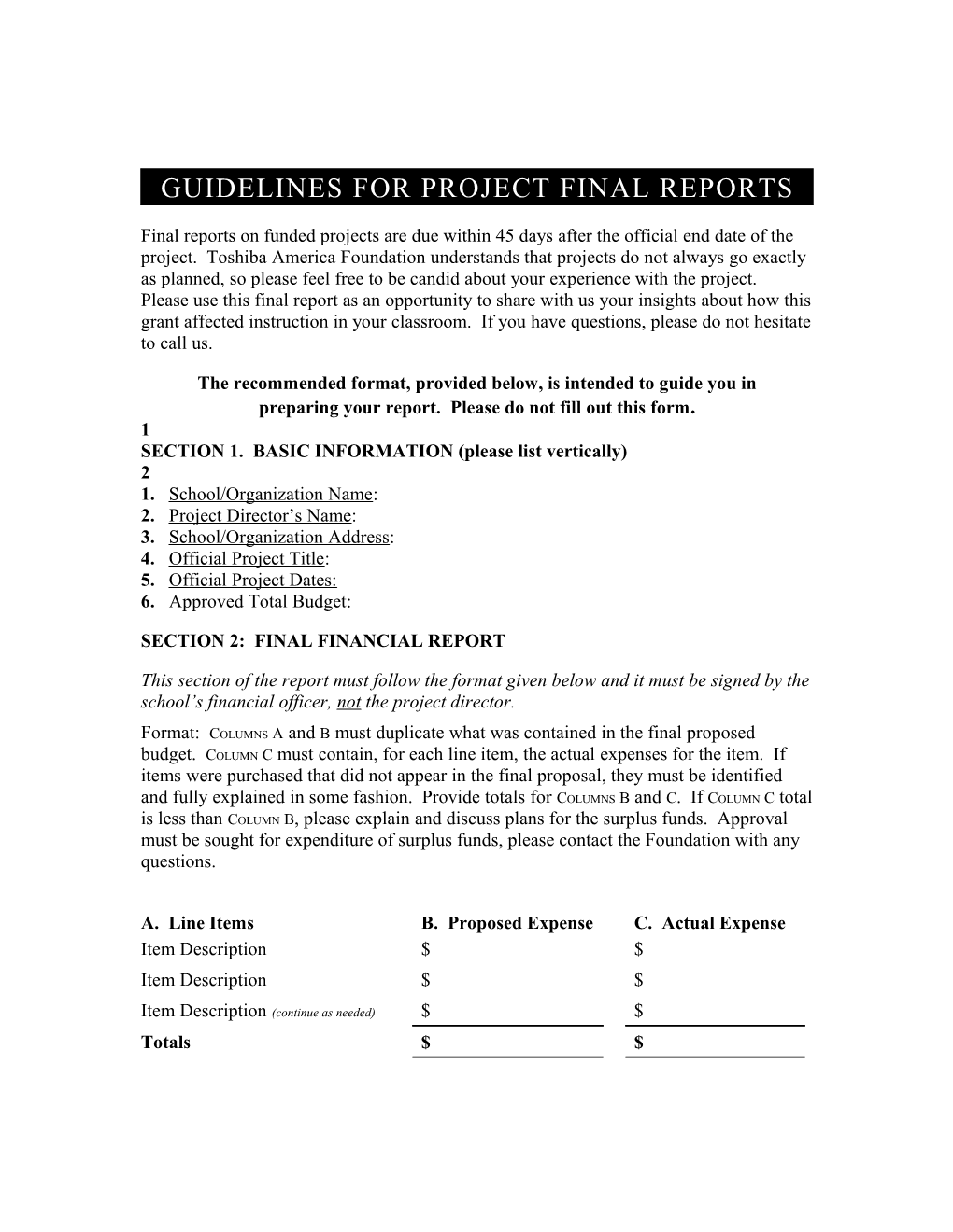 Guidelines for Project Final Reports