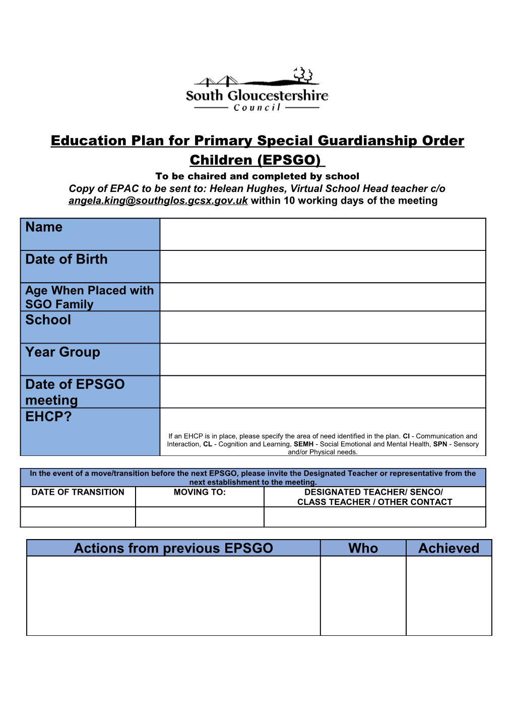 Education Planfor Primary Special Guardianship Order Children (EPSGO)