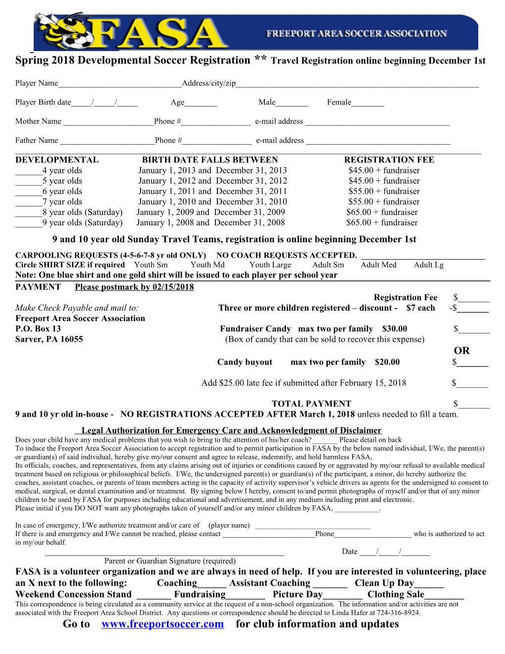 Freeport Area Soccer Fall 2005 Registration
