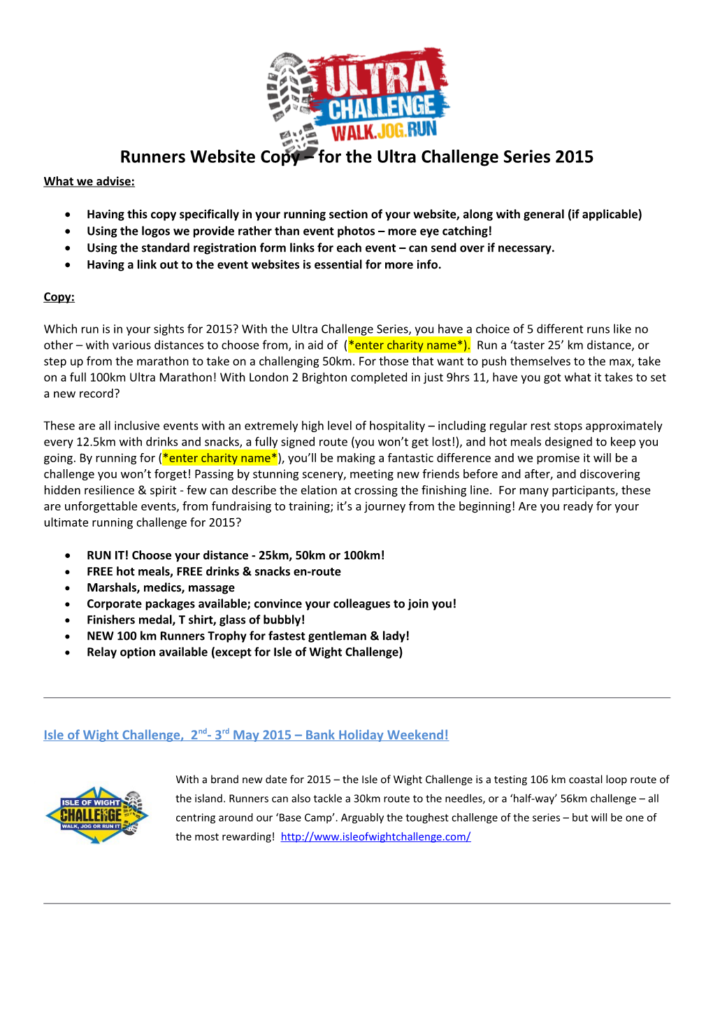 Runners Website Copy for the Ultra Challenge Series 2015