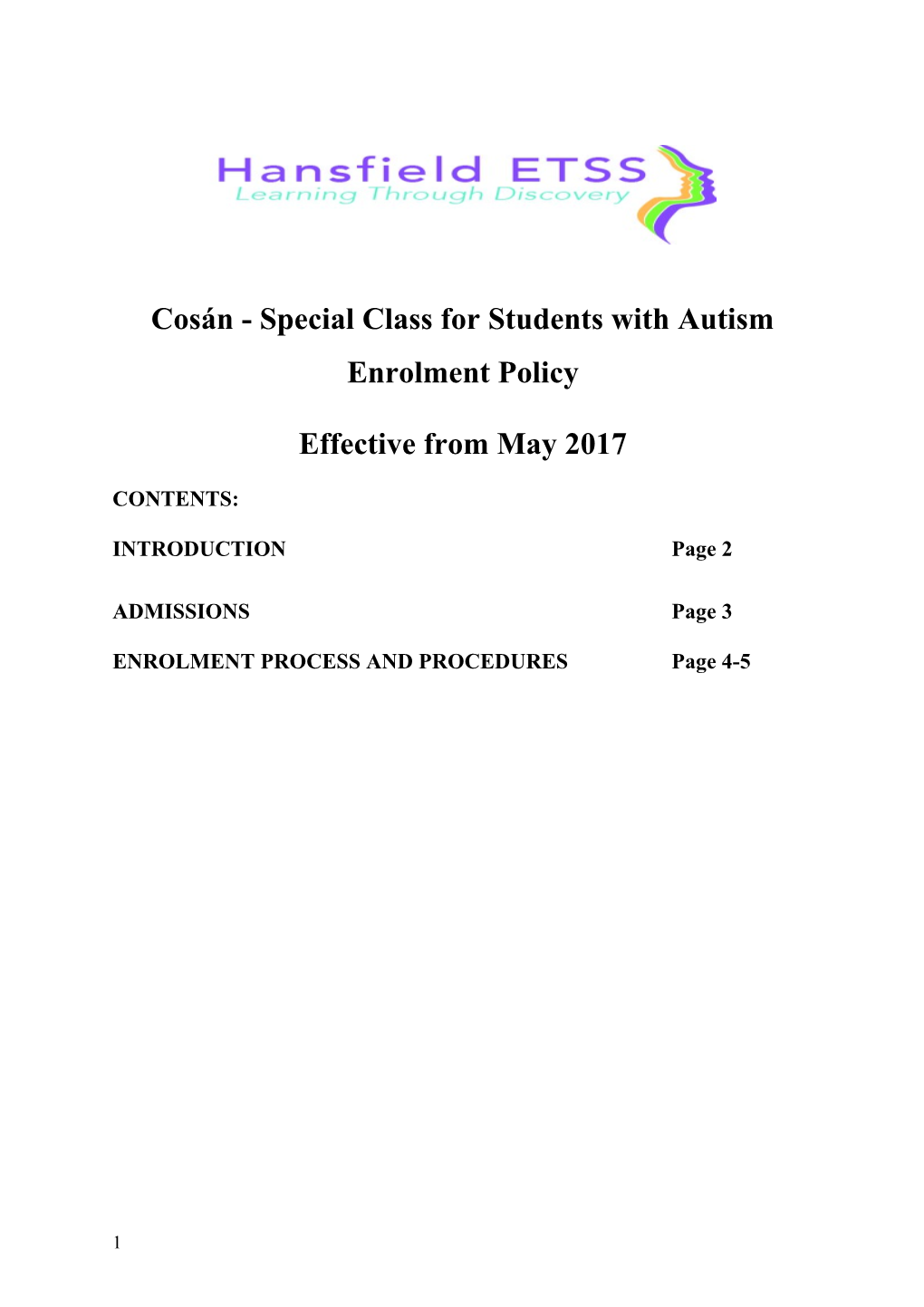 Cosán - Special Class for Students with Autism