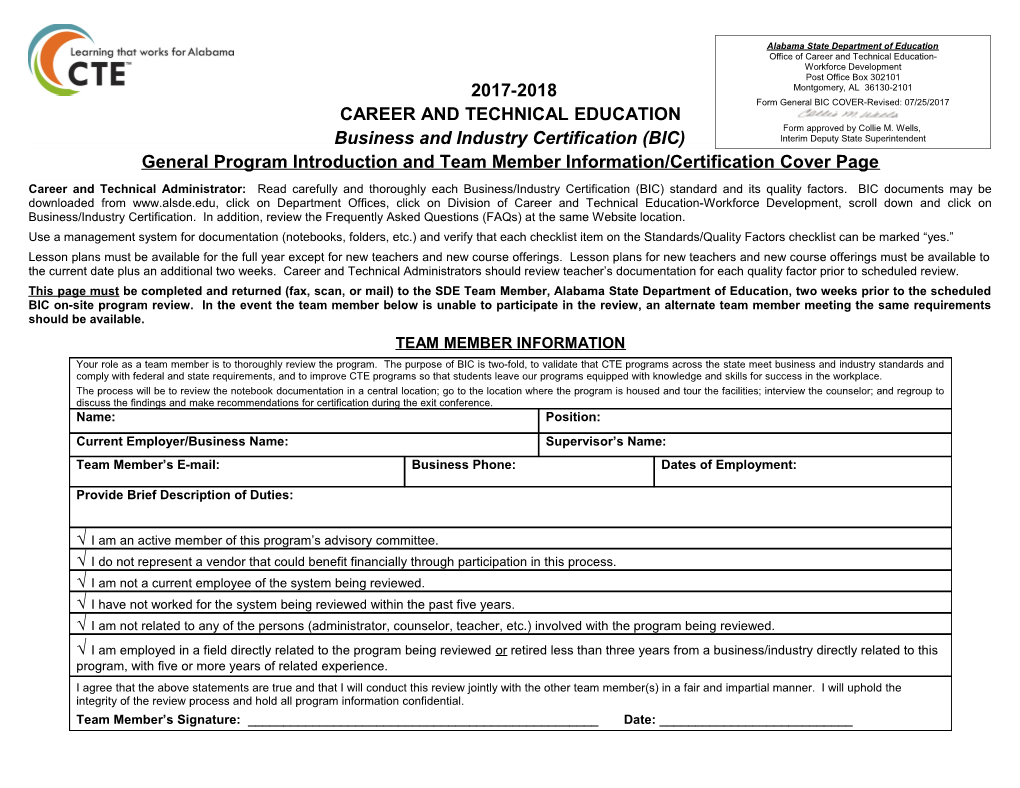 General BIC Review Document 17-18