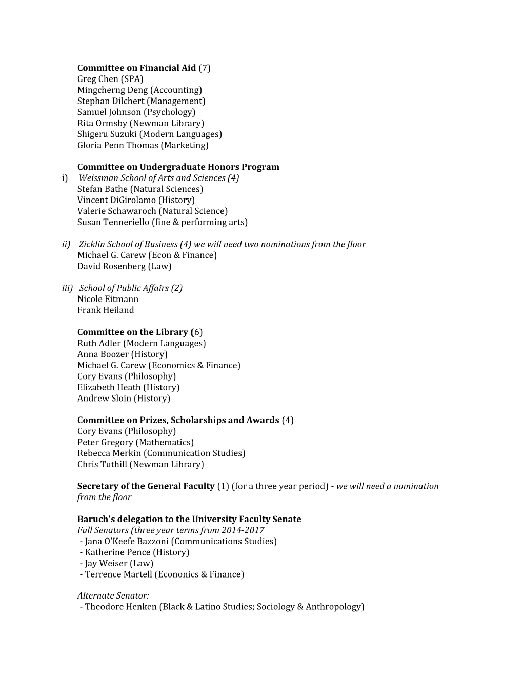 General Faculty Committees Nominations 2014 - 2016