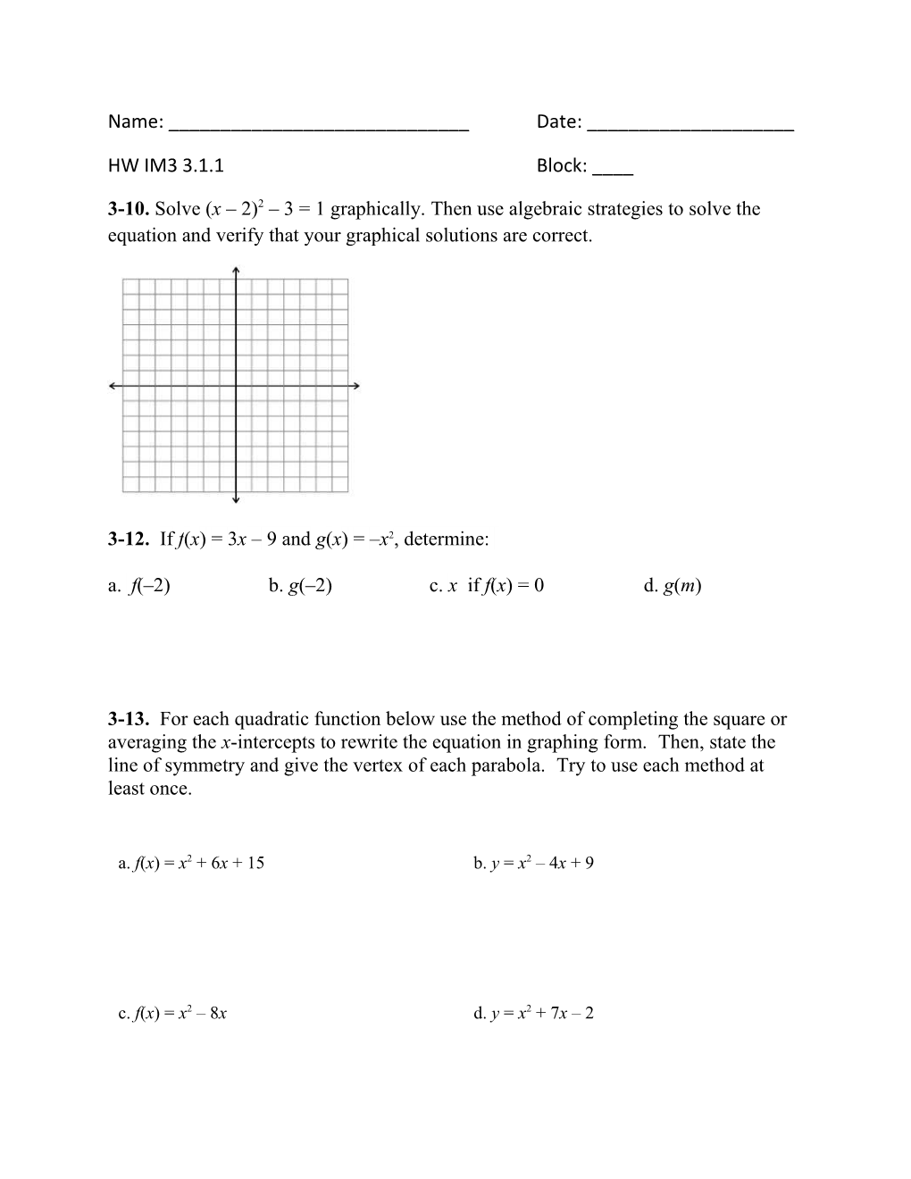 3-12. Iff(X)=3X 9 Andg(X)= X2, Determine