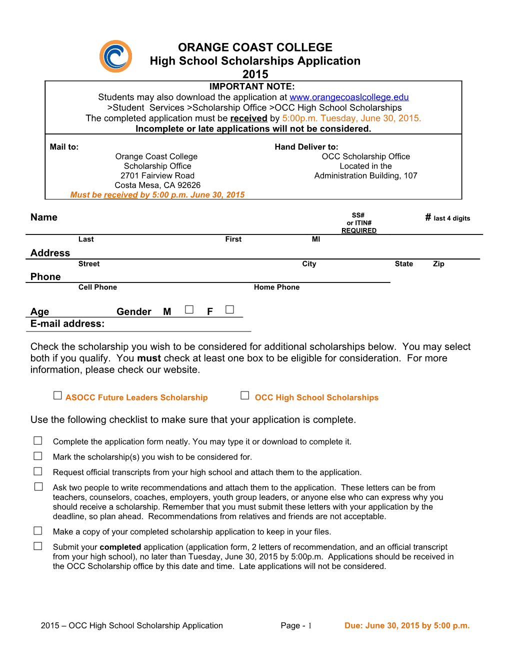 Orange Coast College High School Scholarship Program