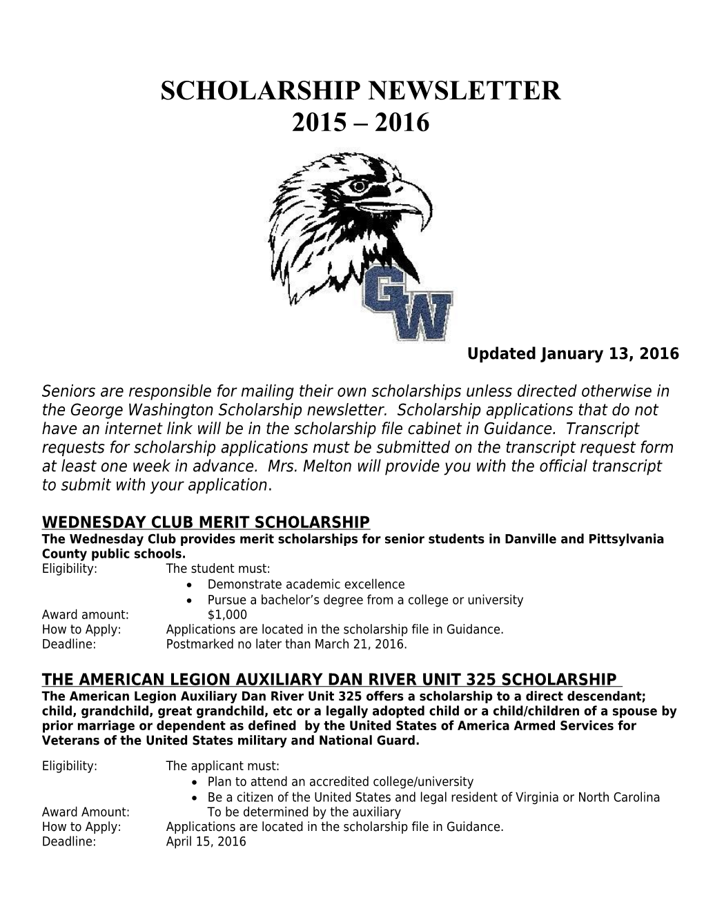 Wednesday Club Merit Scholarship