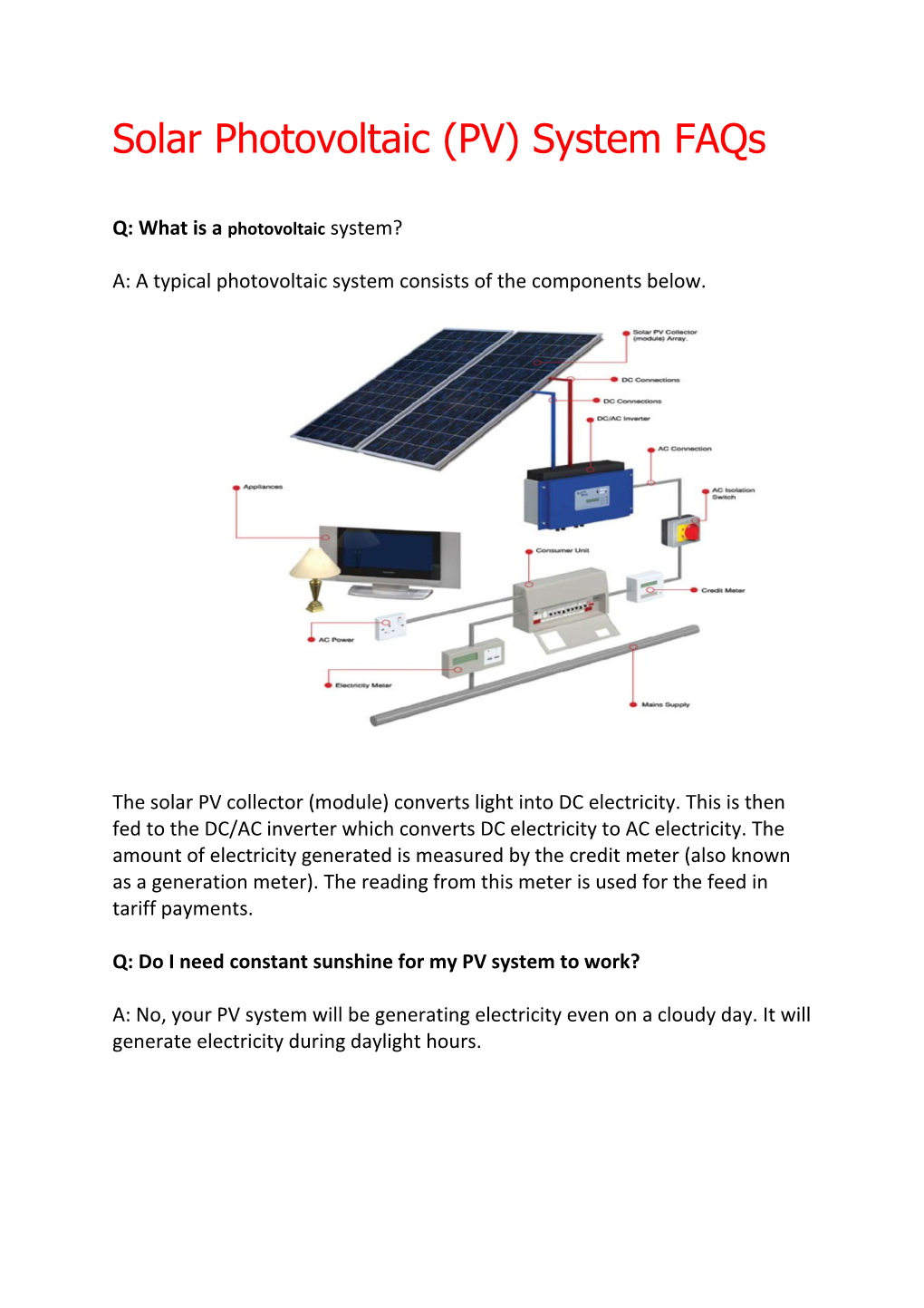 Solar Photovoltaic (PV) System Faqs