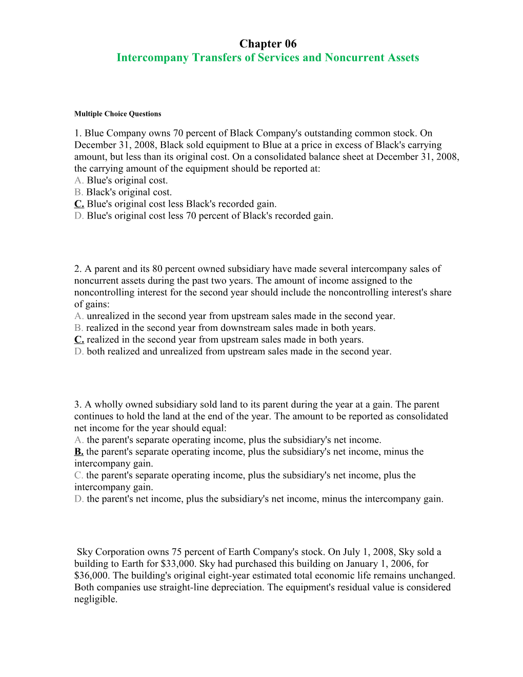 Intercompany Transfers of Services and Noncurrent Assets