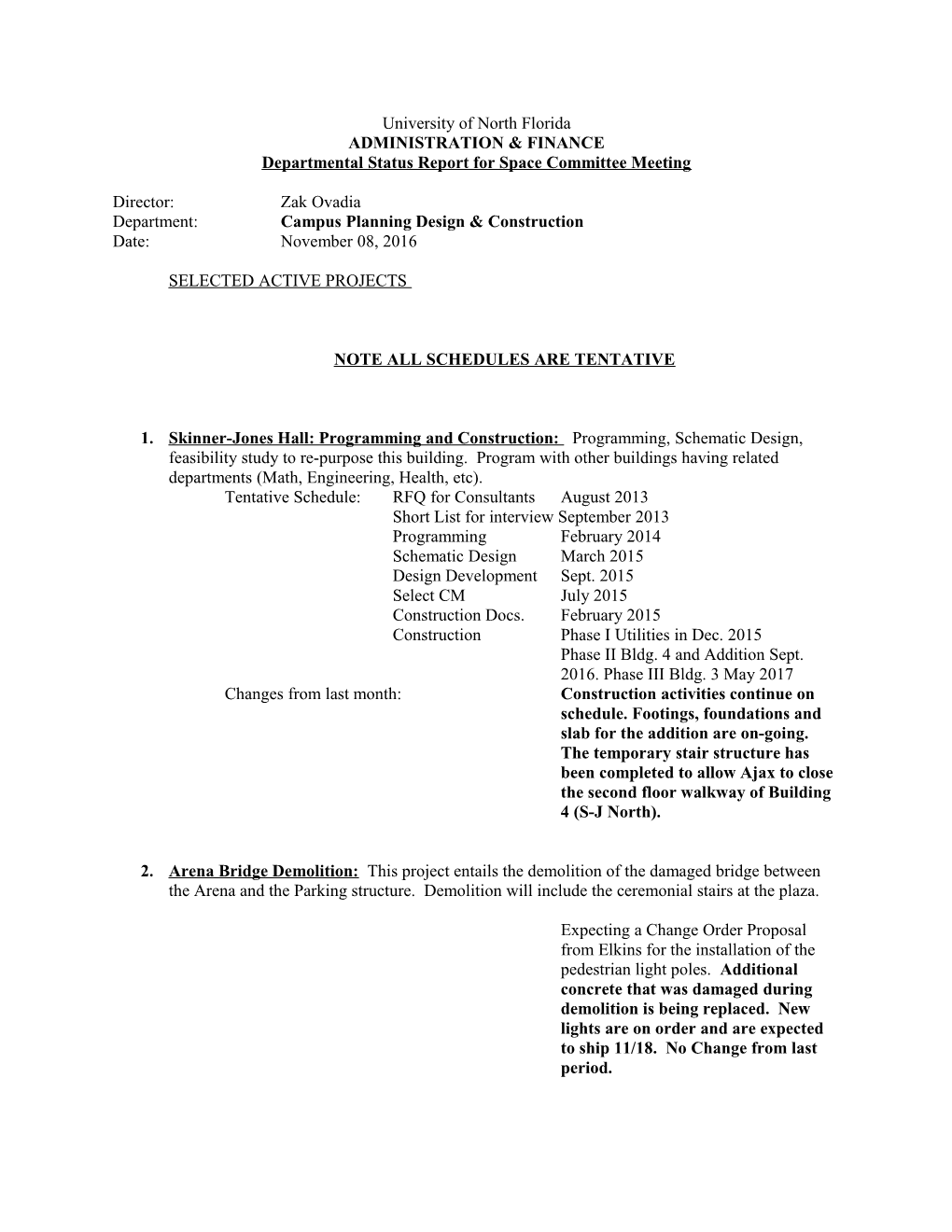 Departmental Status Report for Space Committee Meeting s1