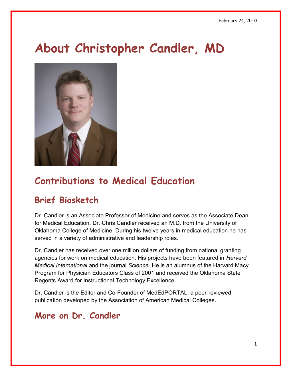 About Christopher Candler, MD