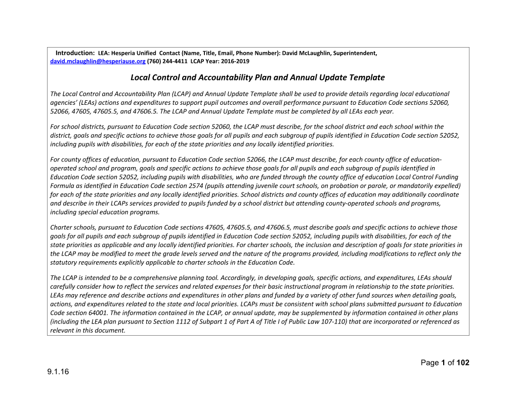 Local Control and Accountability Plan and Annual Update Template