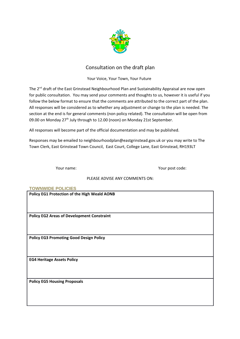 Consultation on the Draft Plan