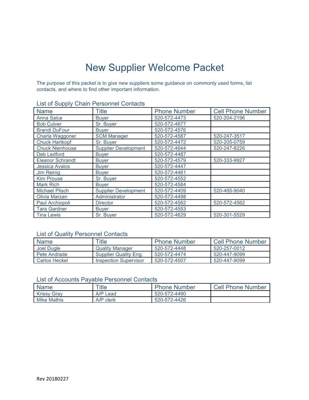 New Supplier Welcome Packet