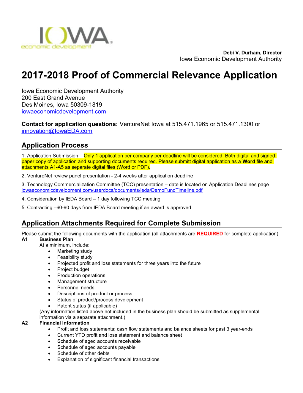 2017-2018 Proof of Commercial Relevance Application