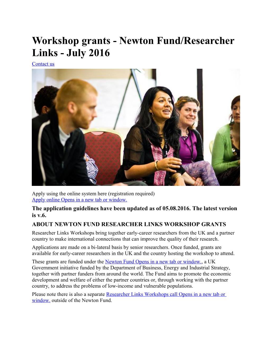 Workshop Grants - Newton Fund/Researcher Links - July 2016