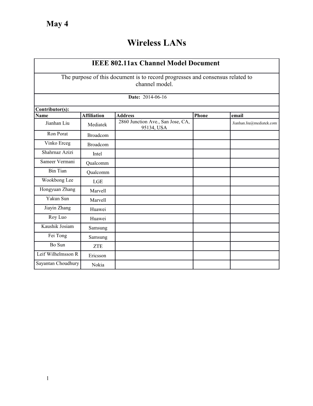 This Document Provides the Channel Model Document to Be Used for IEEE802.11Ax Task Group