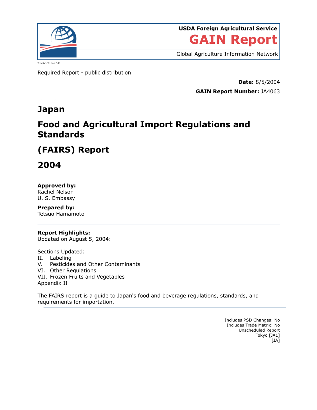 Food and Agricultural Import Regulations and Standards s11