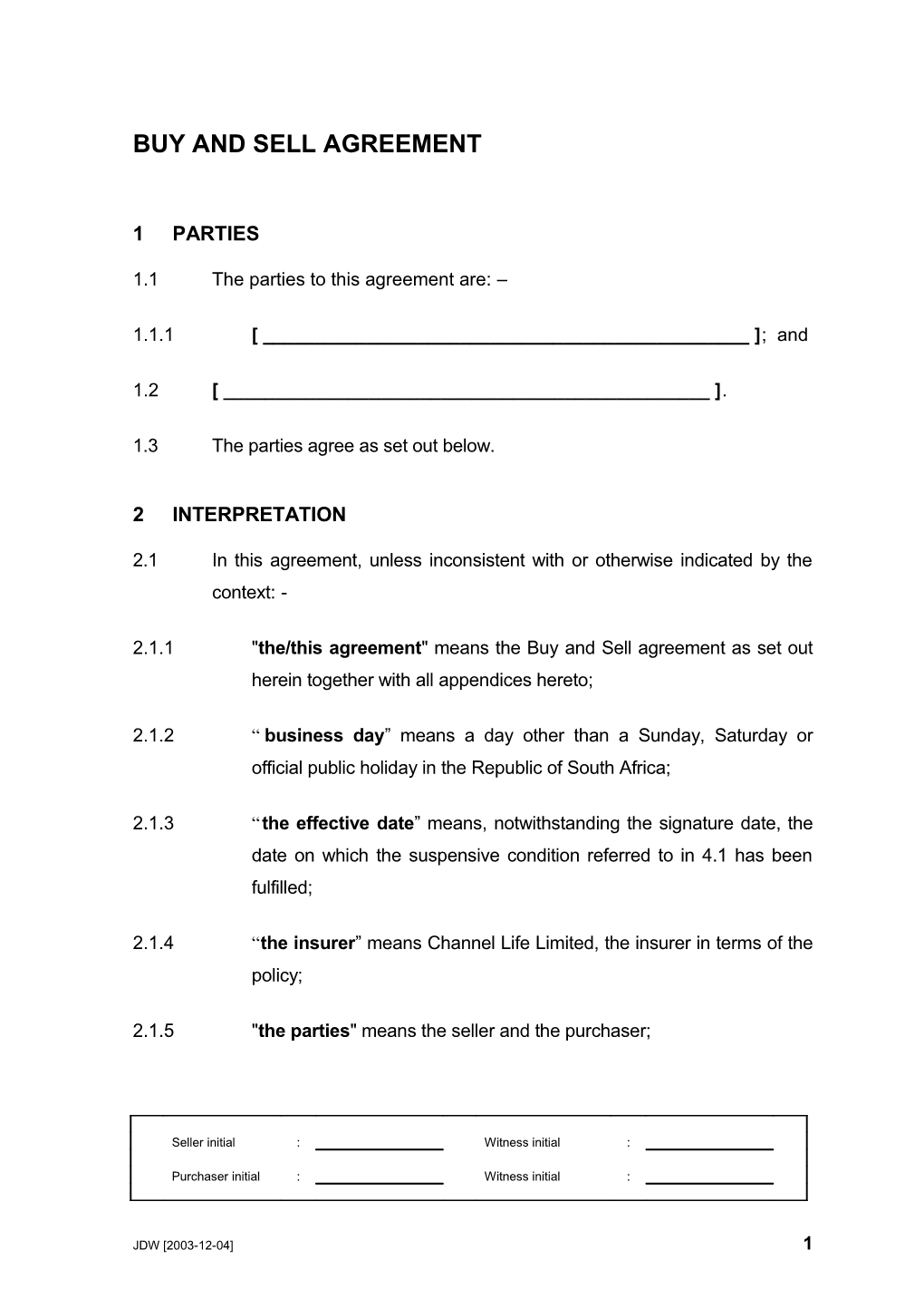 Buy And Sell Agreement (Second Hand Policies).DOC (BUYAND~1.DOC;1)