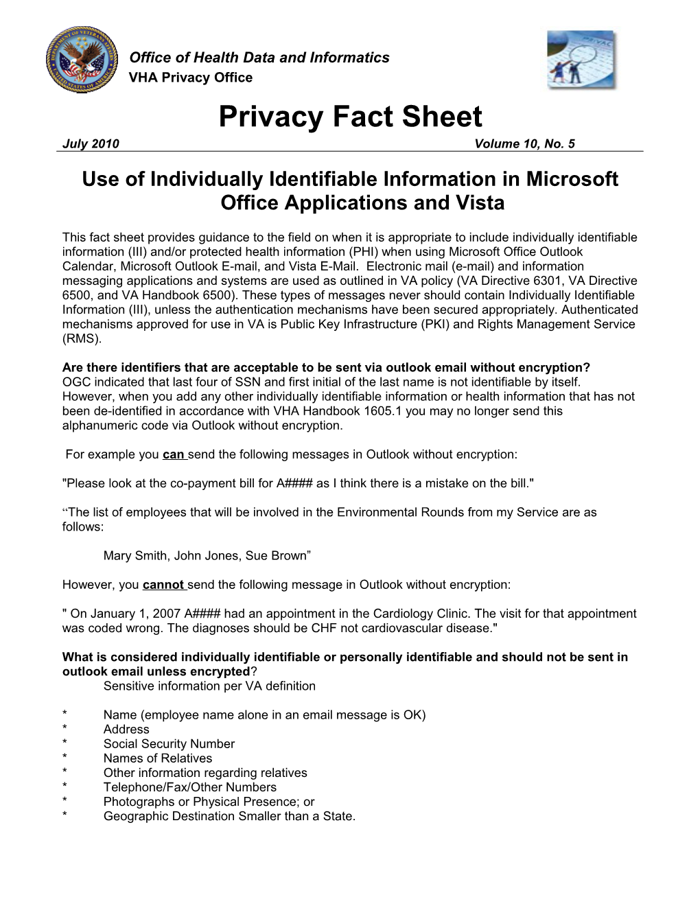 Fact Sheet - Use Of Individually Identifiable Information In Microsoft Office Applications And Vista