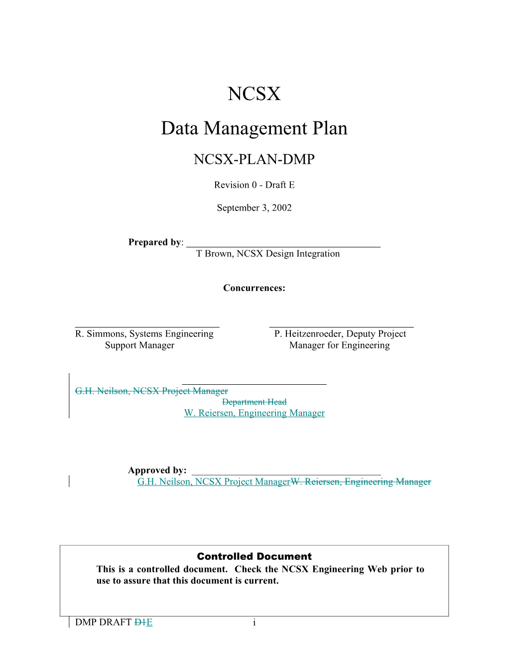 Ncsx Data Management Plan