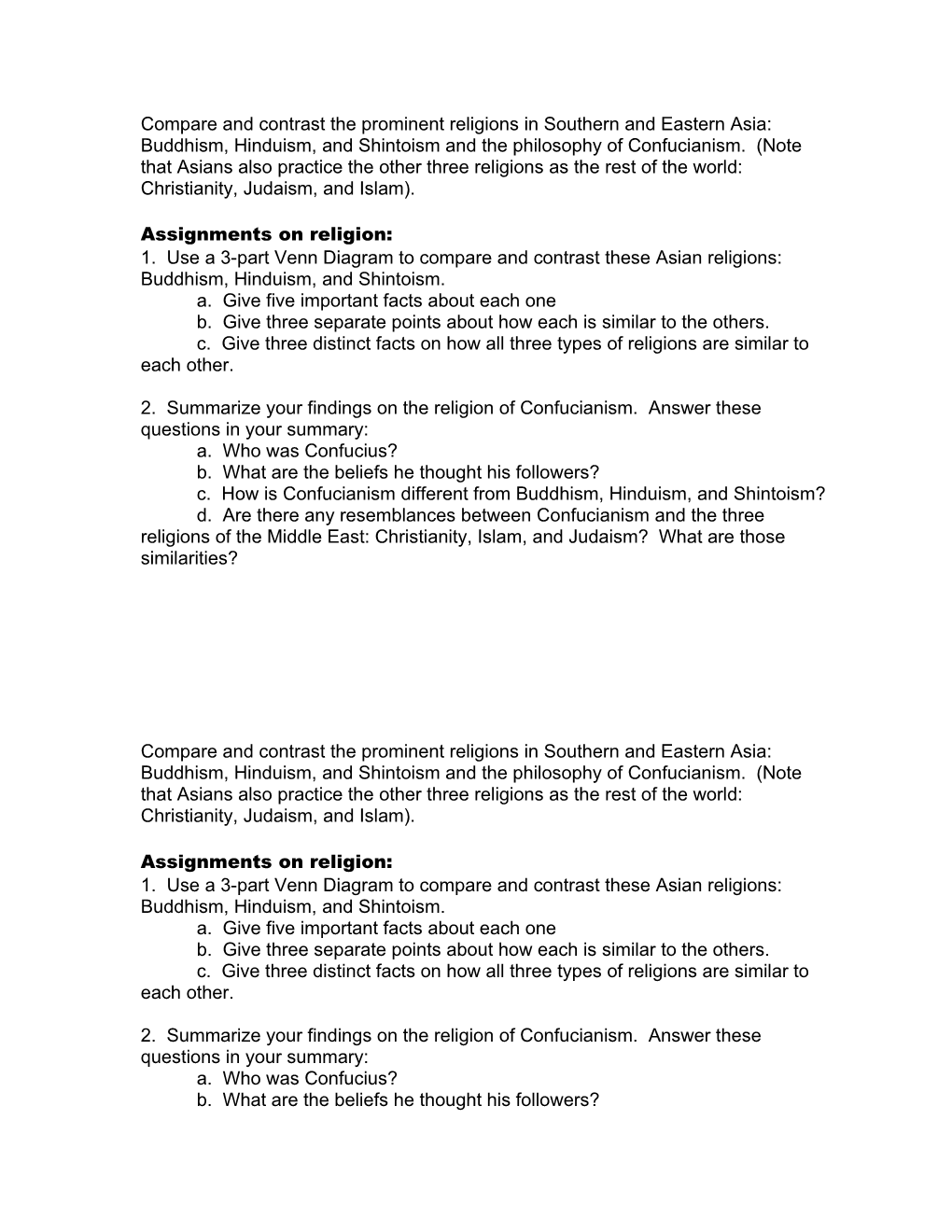 Compare and Contrast the Prominent Religions in Southern and Eastern Asia: Buddhism, Hinduism