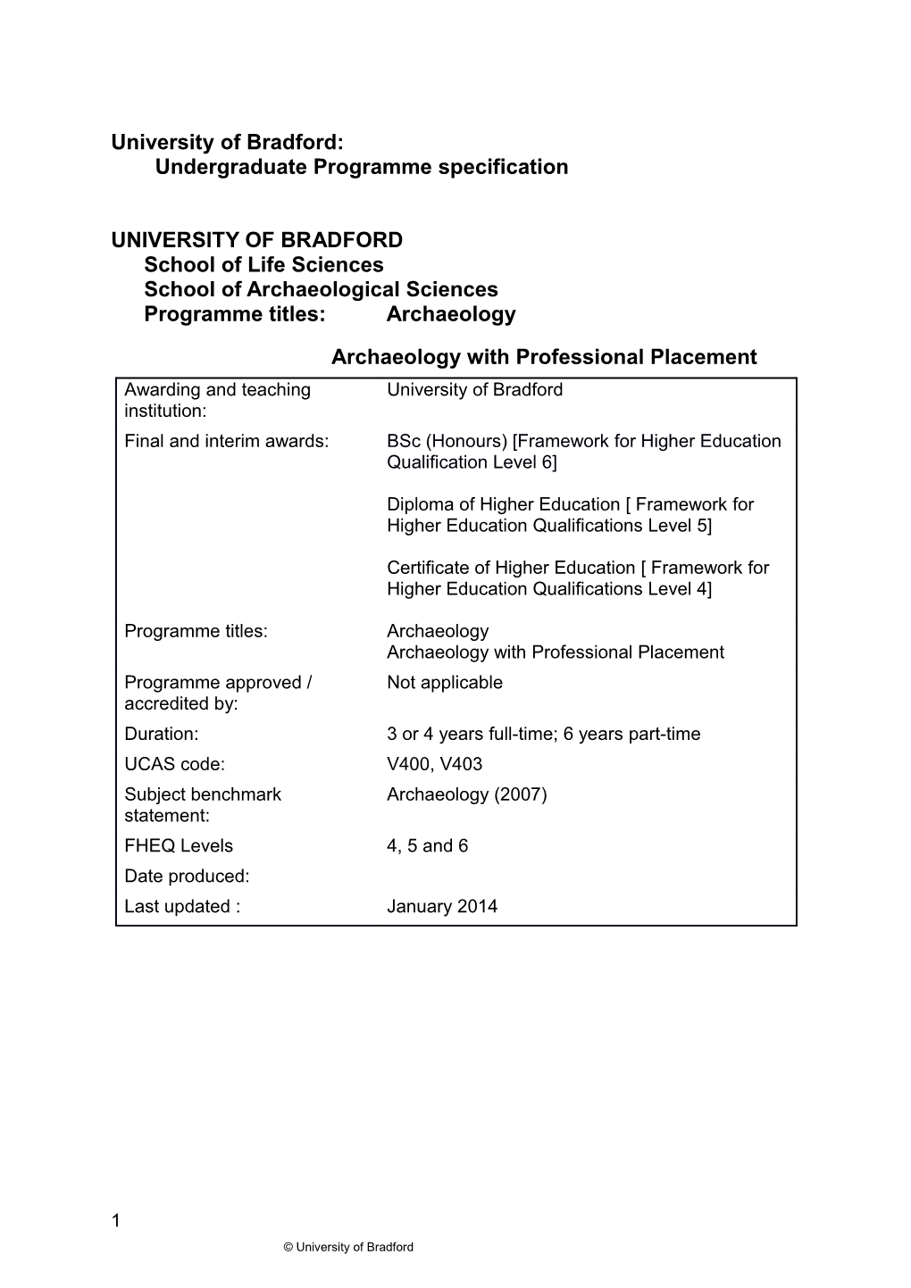 University of Bradford: Undergraduate Programme Specification s2