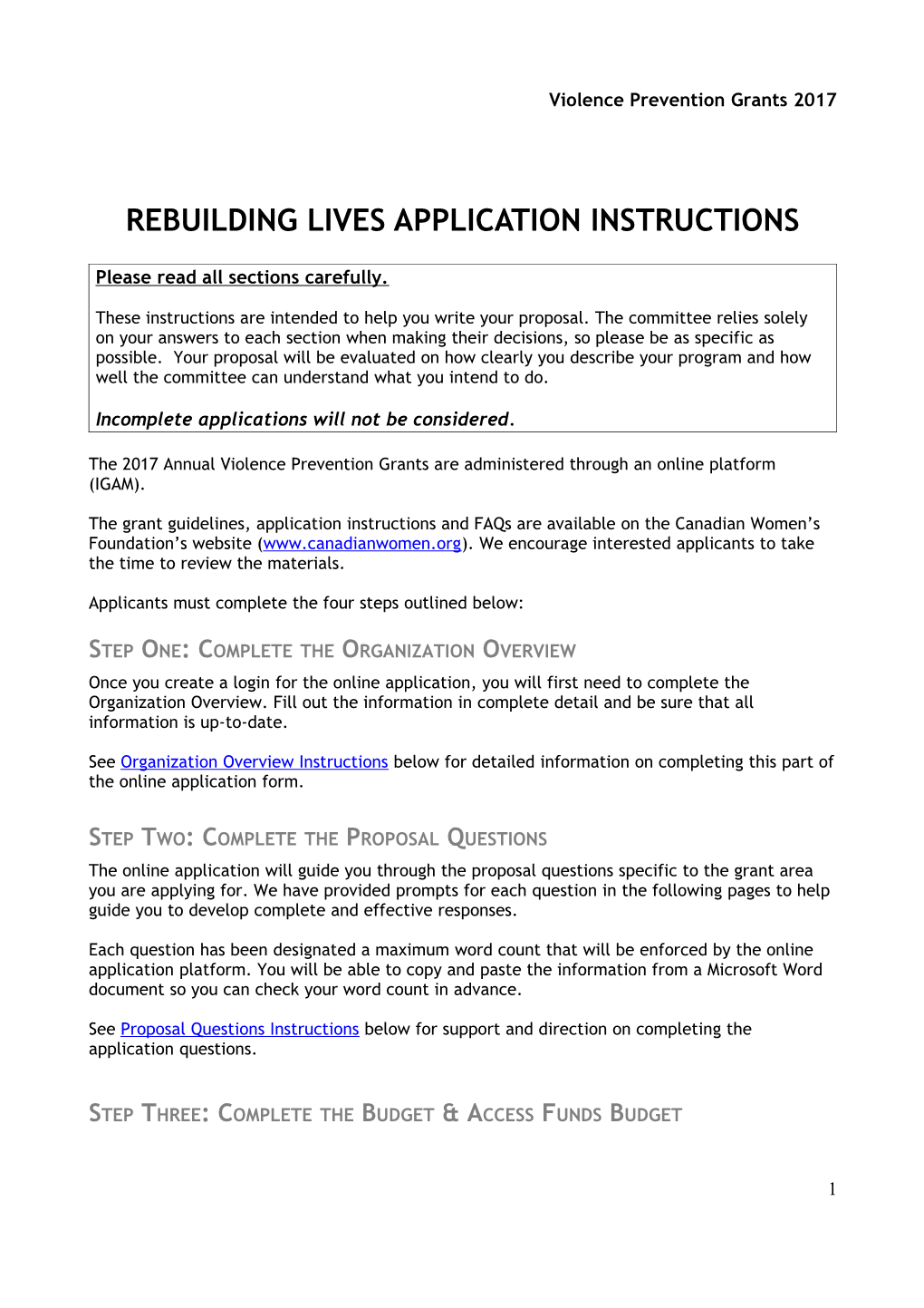 Rebuilding Lives Application Instructions