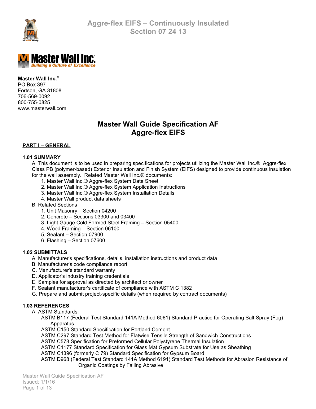 Master Wall Guide Specification AF
