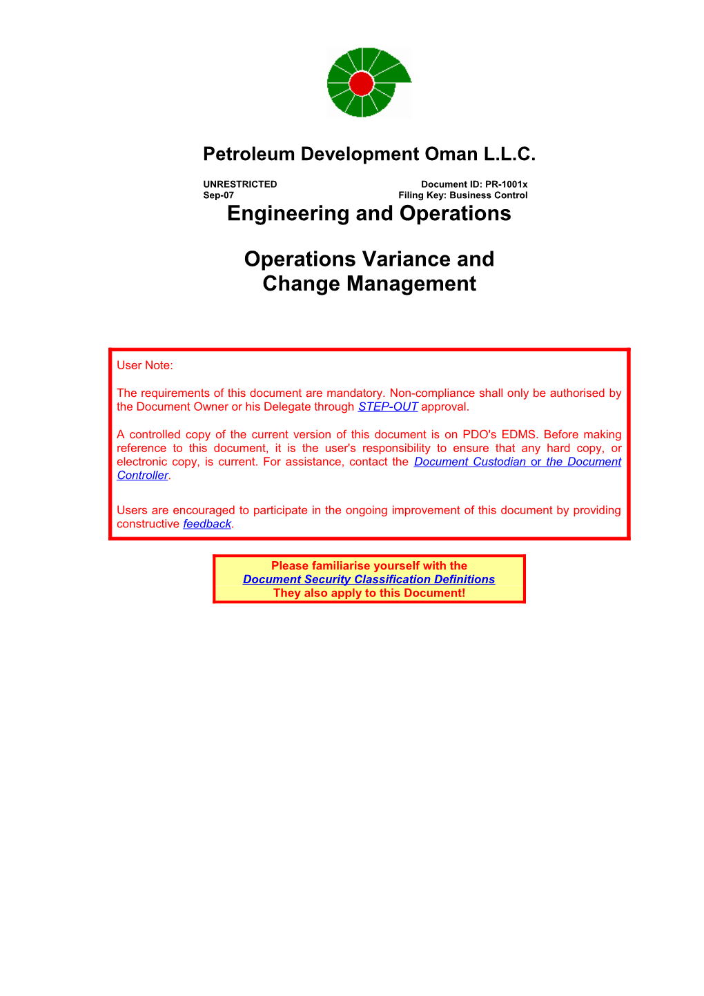 SP-2036, Well Engineering General Operational Safety Specification