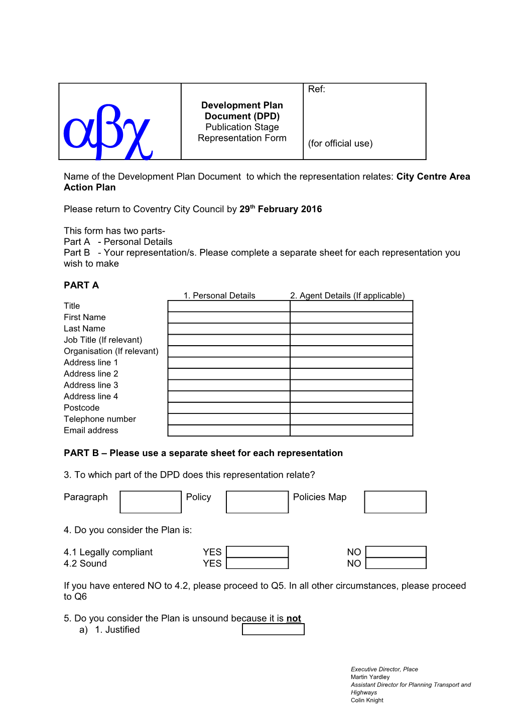 Coventry City Council Letter Template