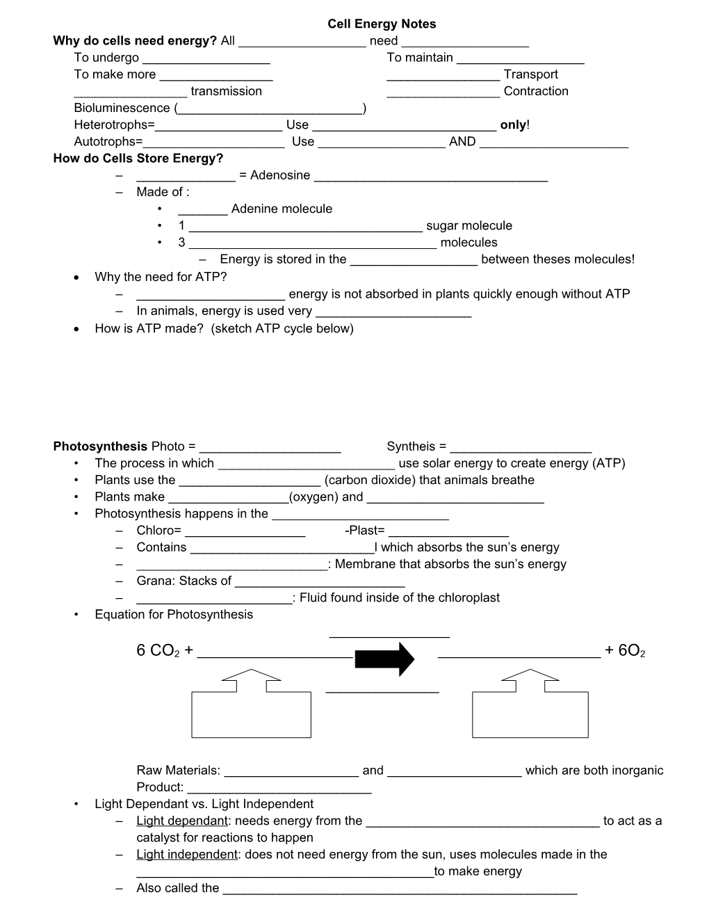 Cell Energy Notes