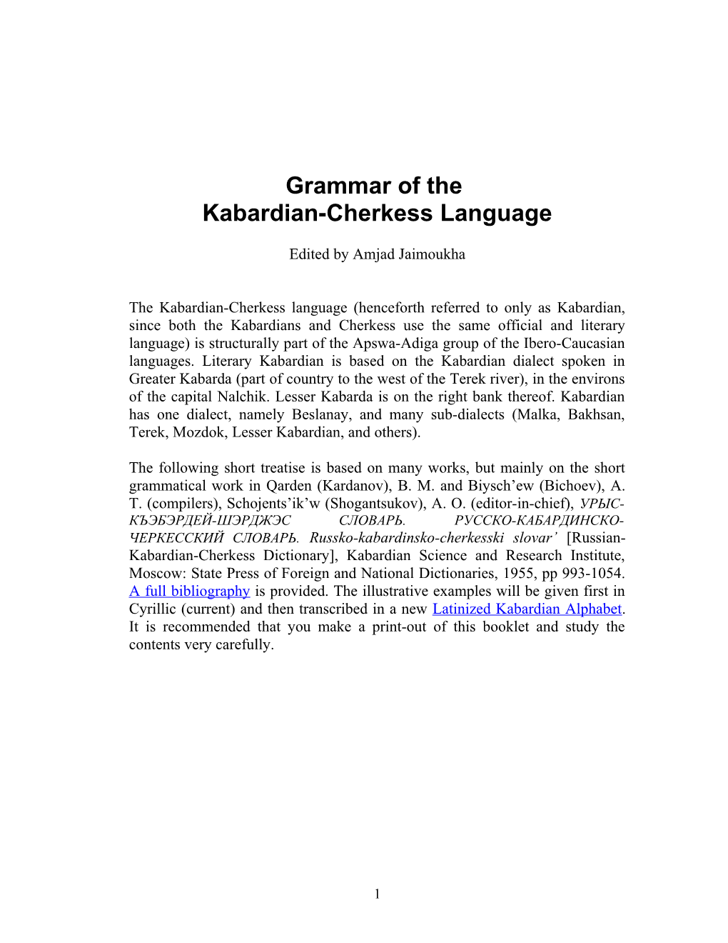 Kabardian-Cherkess Language