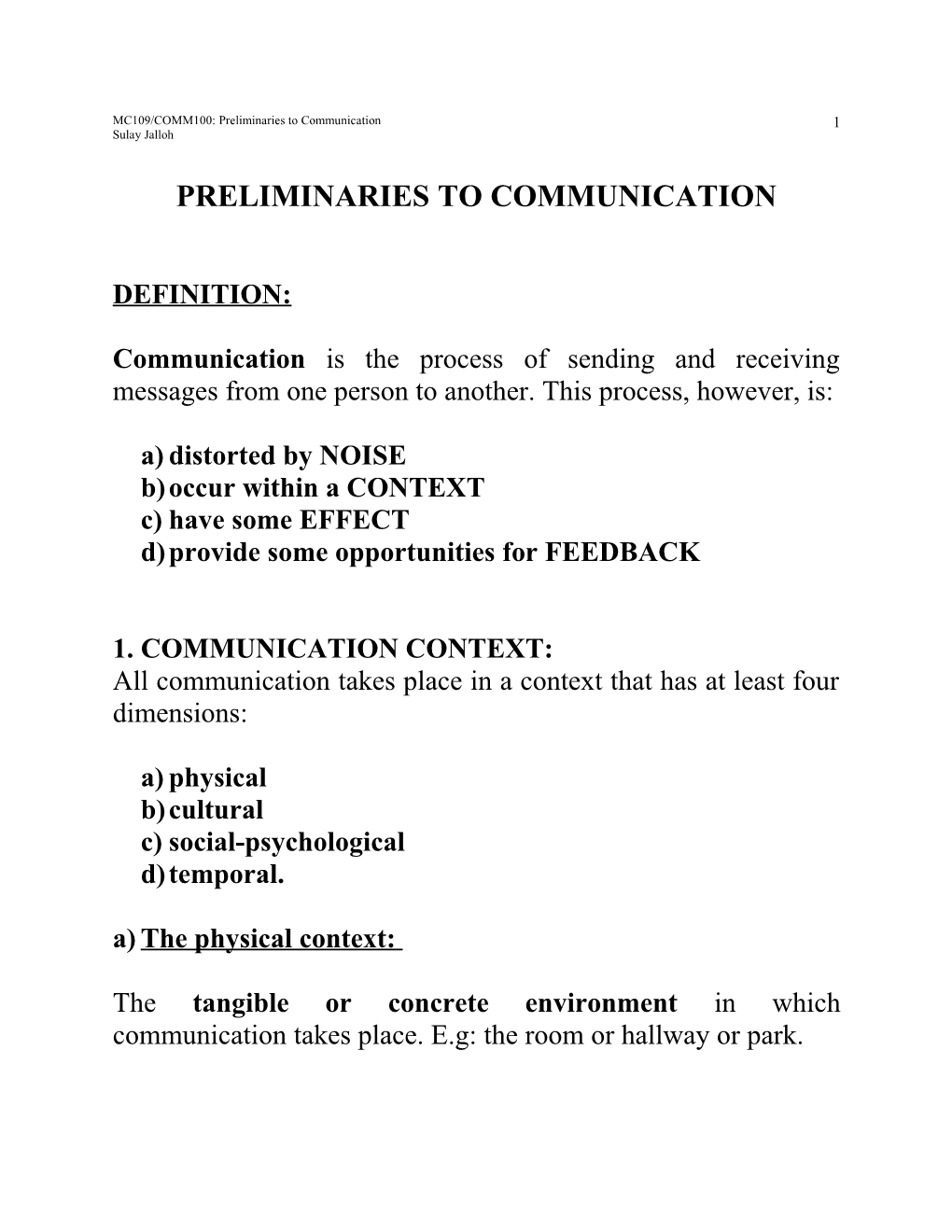 Preliminaries to Human Communication