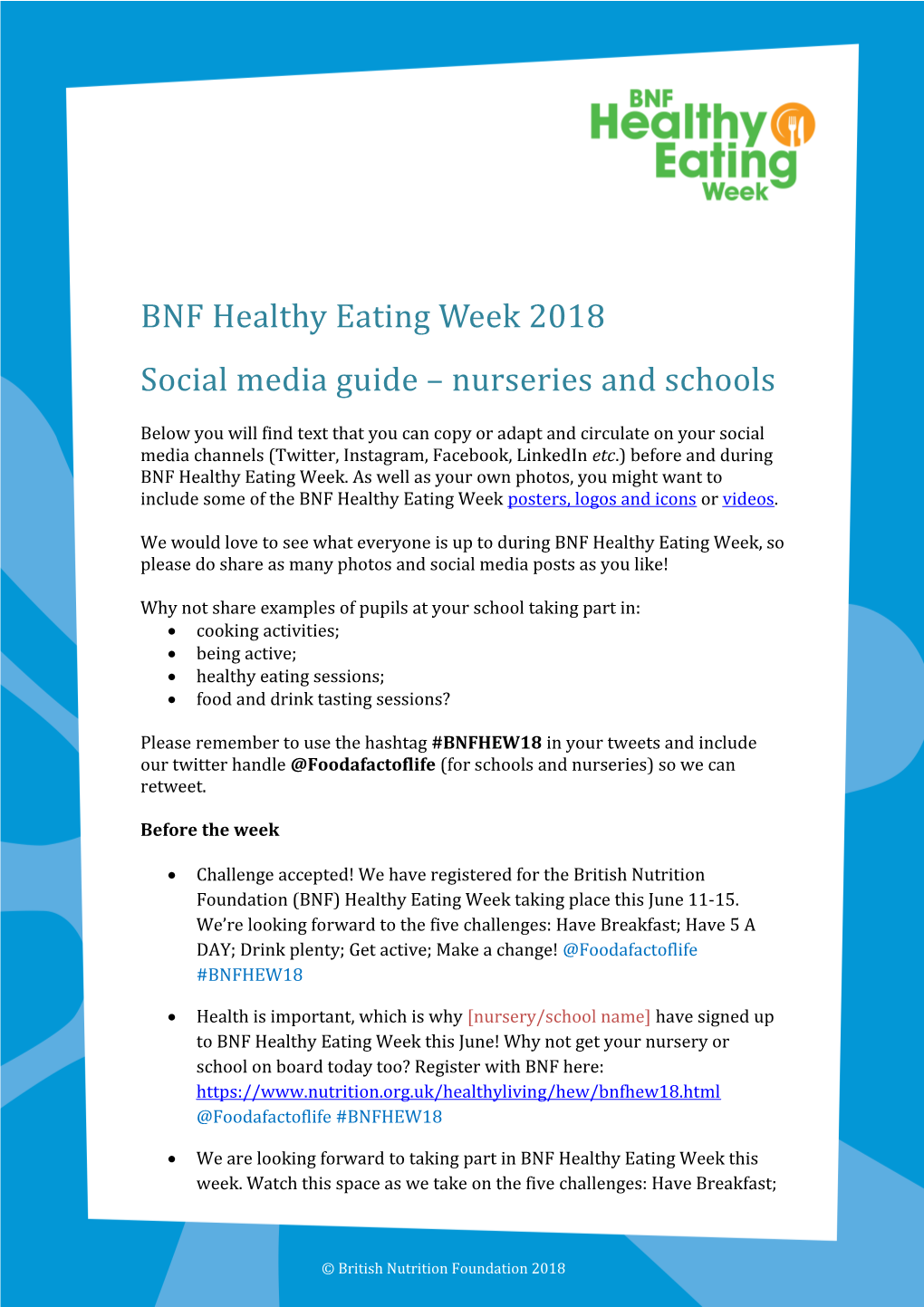 BNF Healthy Eating Week 2018