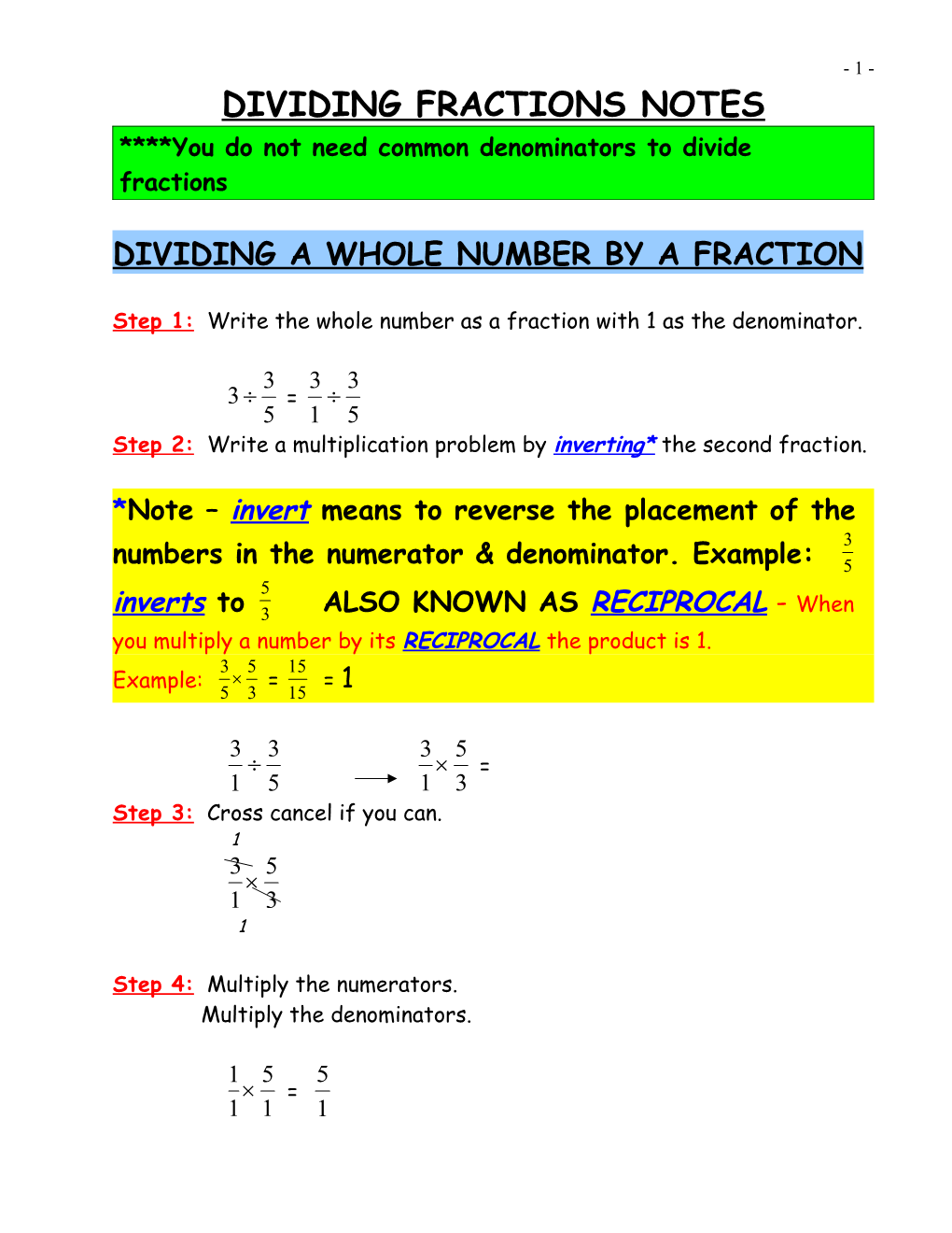 Dividing Fractions Notes