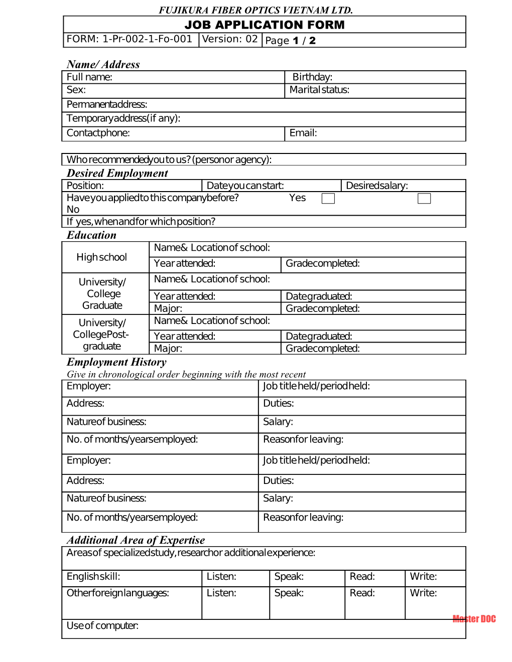 Job Application Form s23