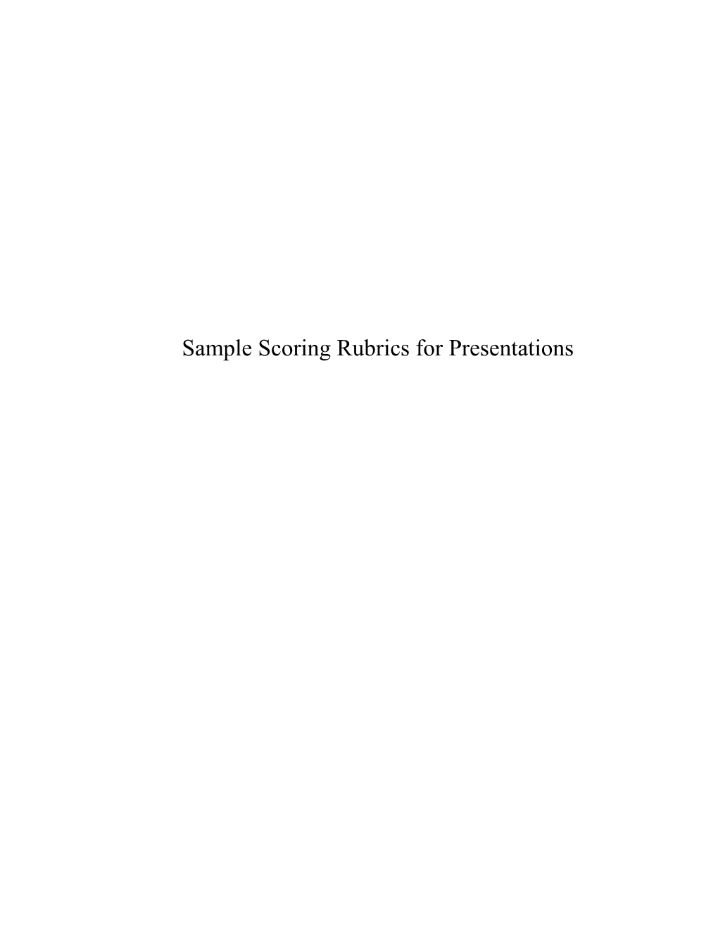 Scoring Rubric For Oral Presentations: Example #1 (Rubric Presentation)