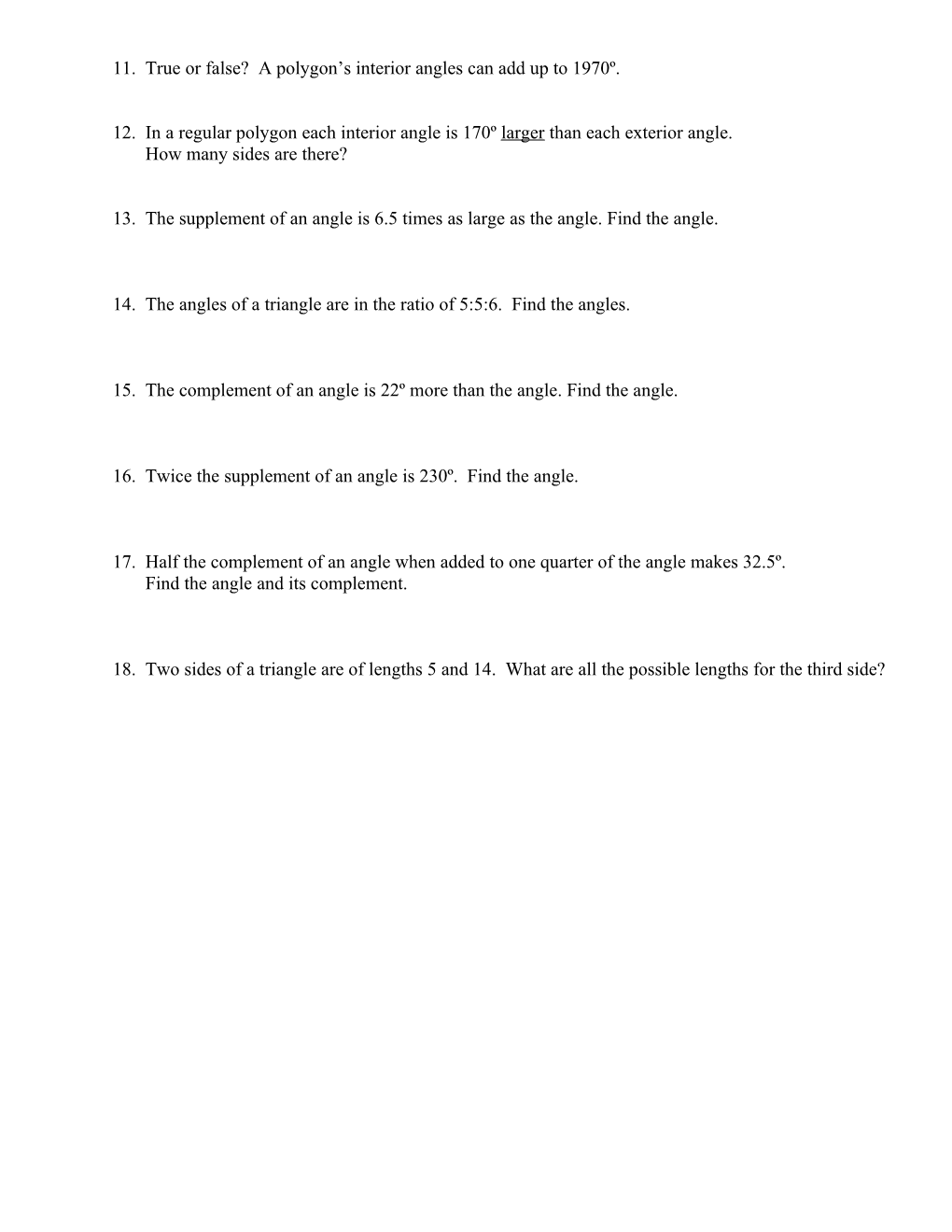 Level 1 Geometry Review 1: Angles and Polygons