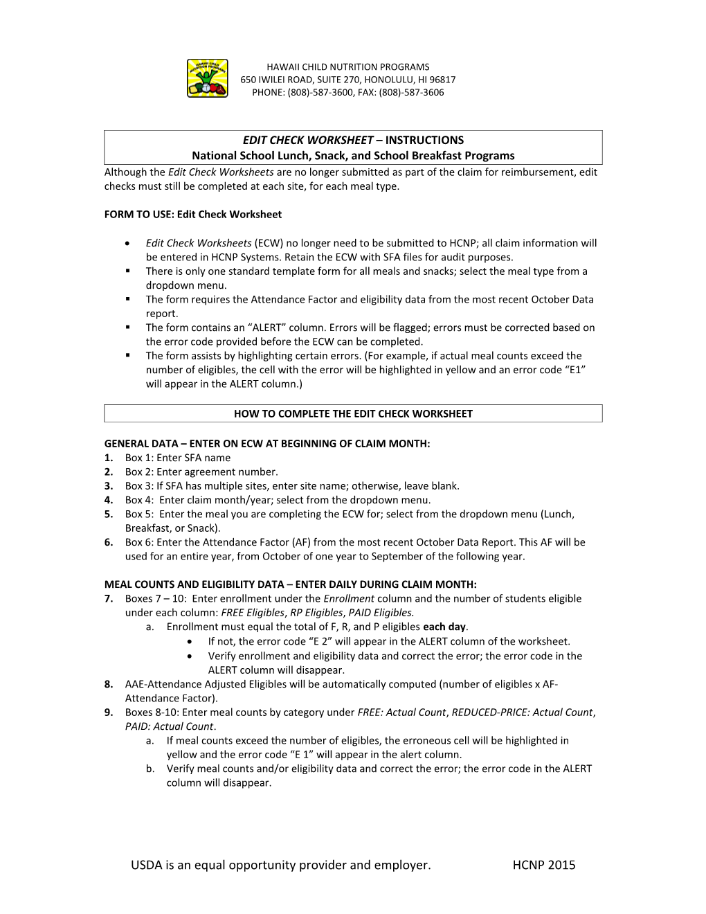 Edit Check Worksheet Instructions