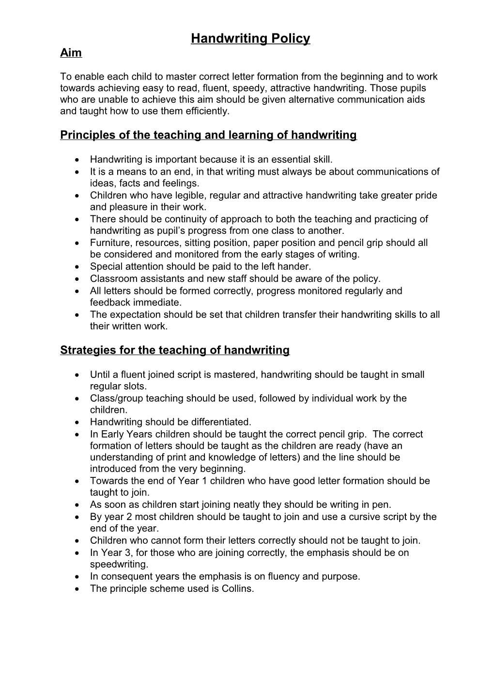 Principles of the Teaching and Learning of Handwriting
