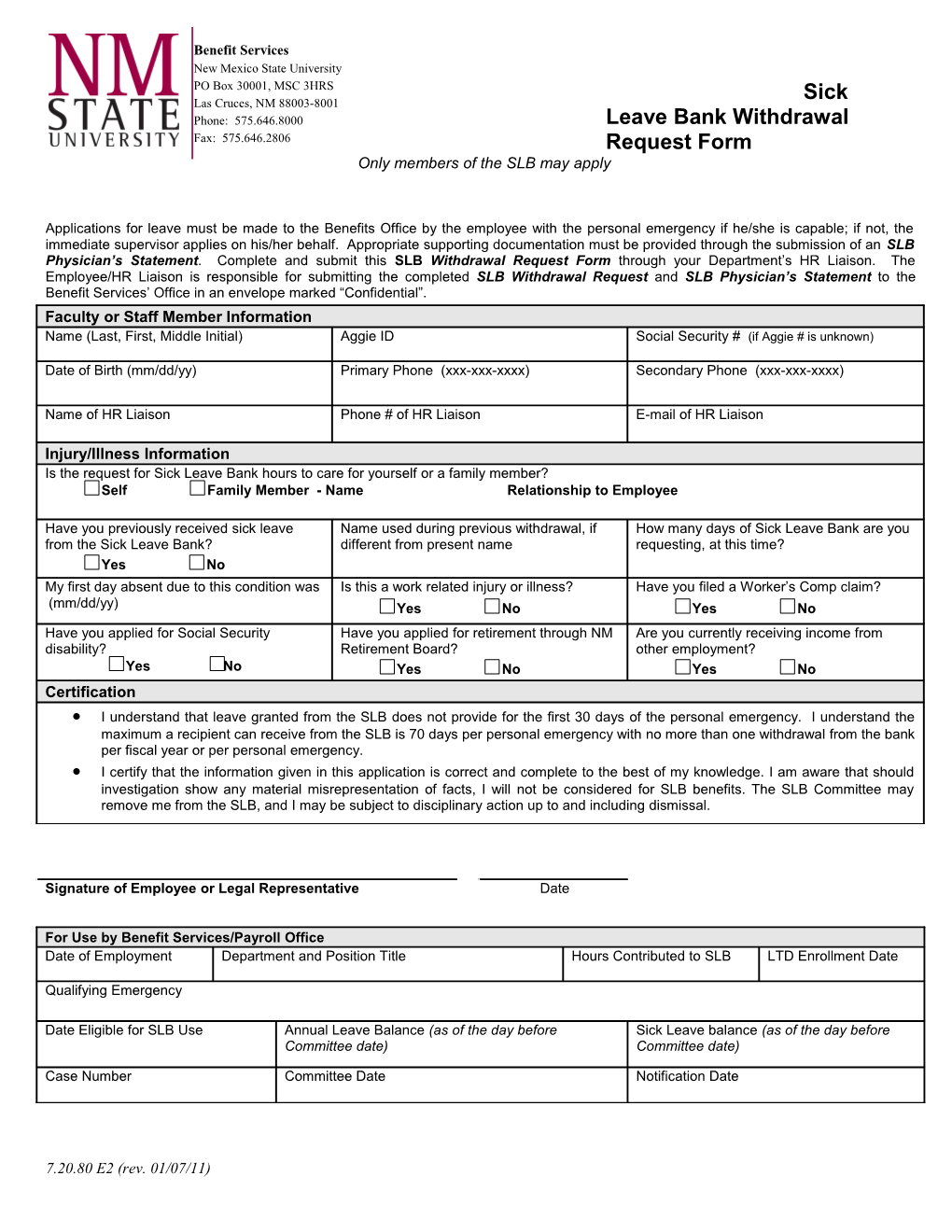 Sick Leave Bank Withdrawal Request Form