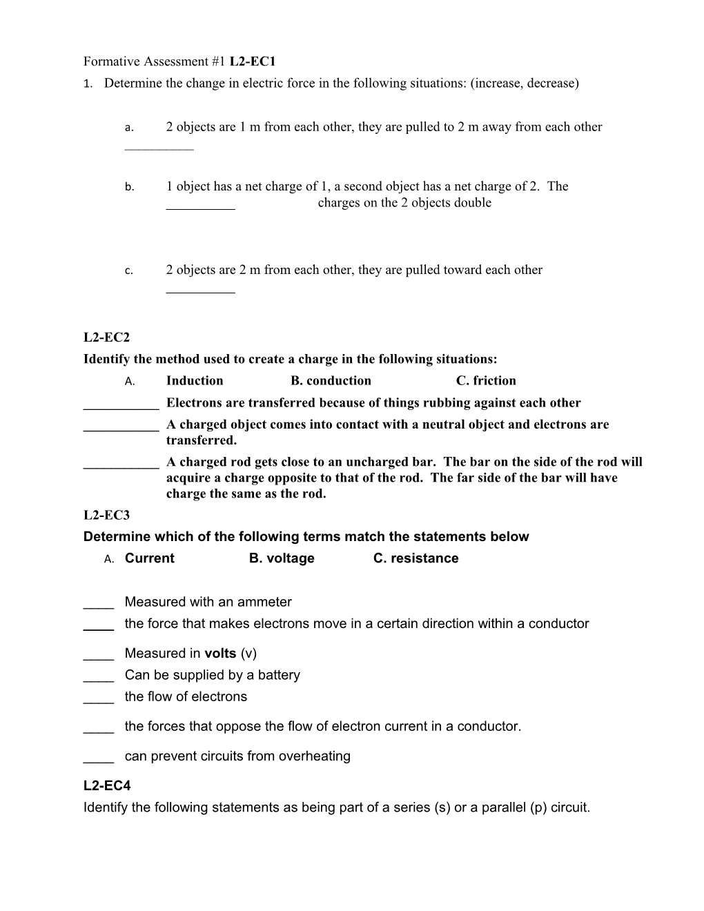 Formative Assessment #1 L2-EC1