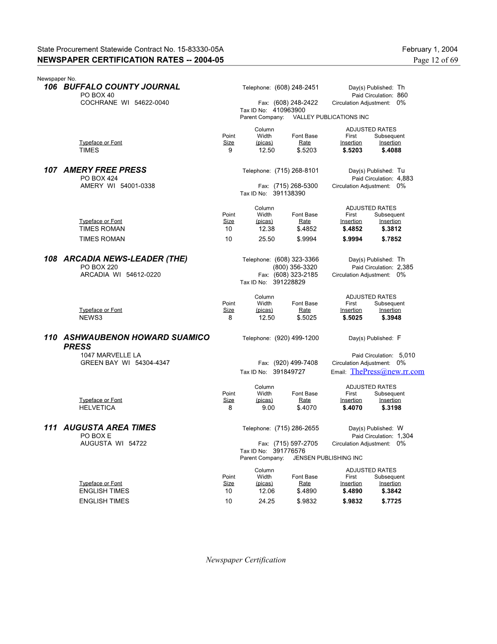 State Procurement Statewide Contract No