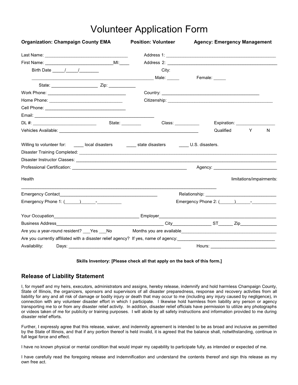 Disaster Volunteer Registration Form s2