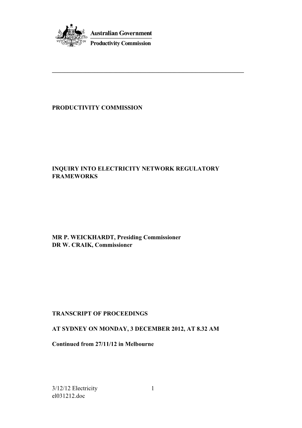 3 December 2012 - Sydney Public Hearing Transcript - Electricity Network Regulation