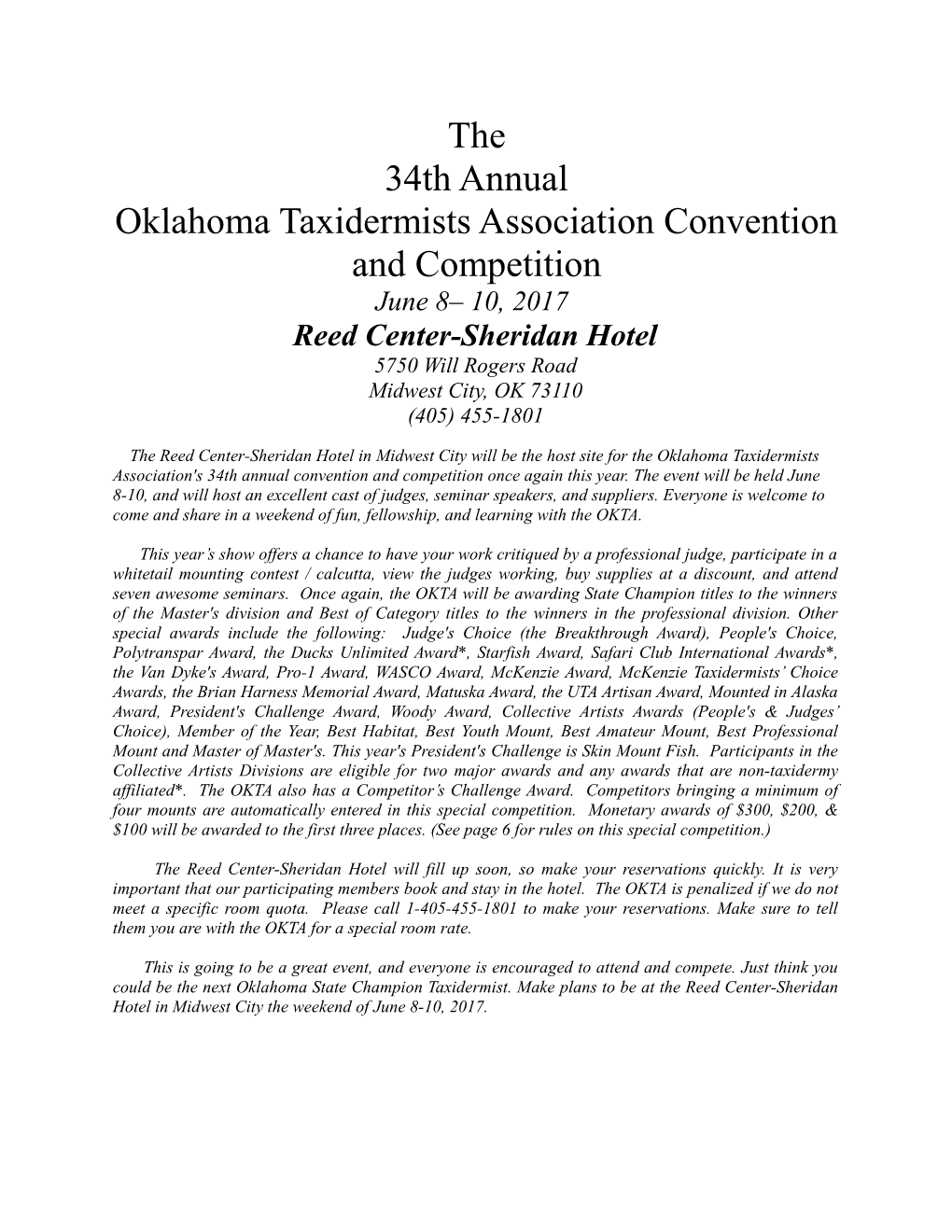 Oklahoma Taxidermists Association Convention and Competition