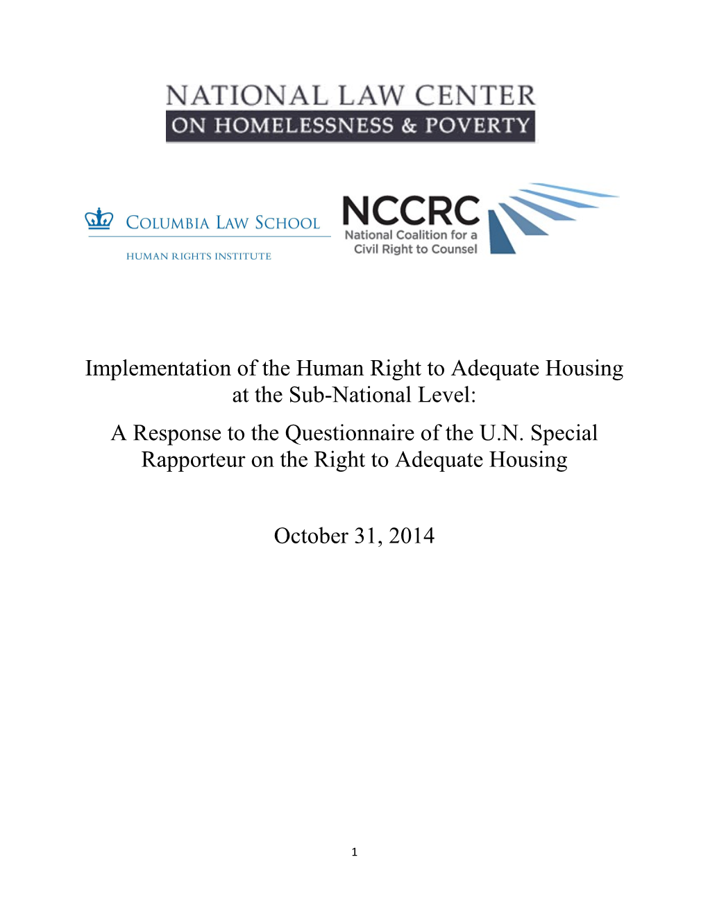 Implementation of the Human Right to Adequate Housing at the Sub-National Level