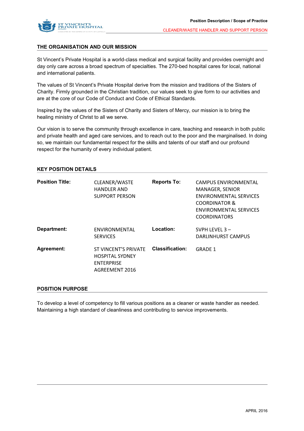 Position Description / Scope of Practice